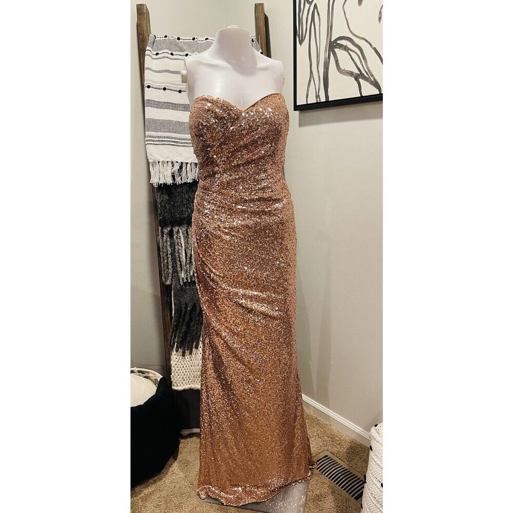 Christina Wu Celebration Women’s Rose Gold Sequin Strapless Dress Sz 18 #20489